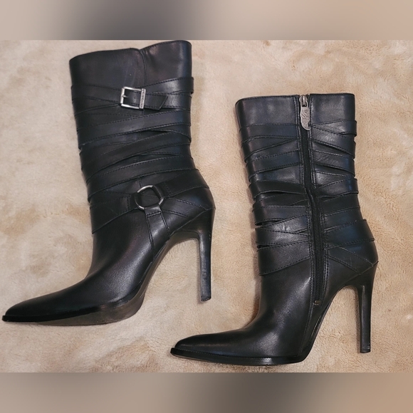 Women's Harley-Davidson "Mikayla"leather boots Strappy Stiletto Sz 7US 6UK 35EUR - Picture 1 of 15